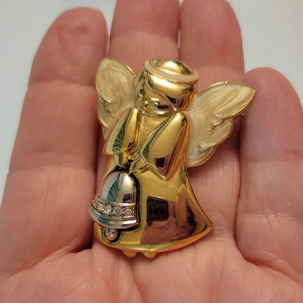 Vintage Enameled Angel Brooch Holiday